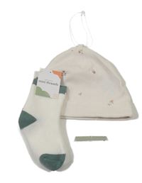Nové - 2set - Pudrová kvetovaná čepice + bielo-zelené ponožky H&M