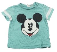 Mentolové melírované tričko s Mickey a pruhom zn. H&M