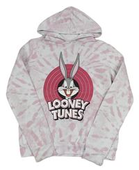 Bílo-růžová batikovaná mikina s Bugs Bunnym a kapucí 