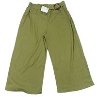 Khaki mačkané culottes nohavice so sponou PRIMARK