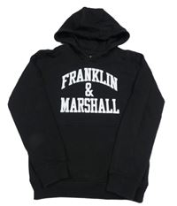 Černá mikina s logem a kapsou a kapucí FRANKLIN MARSHALL