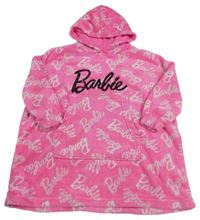 Křiklavě růžové plyšové oversize šaty s logy a flitry a kapsou a kapucí Barbie