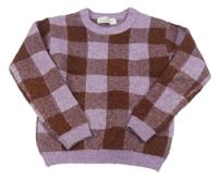 Fialovo-hnedý kockovaný vlnený sveter H&M