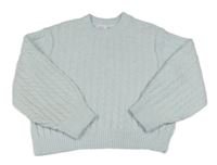 Svetlomodrý žebrovaný/vzorovaný oversize sveter ZARA