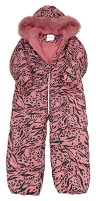 Růžovo-černá vzorovaná šusťáková zimní kombinéza s kapucí Next