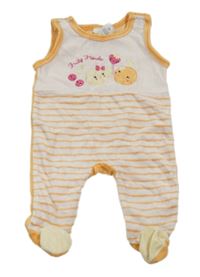 Bílo-oranžové pruhované sametové dupačky s ovociem a jahůdkou C&A