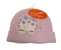 Nové - svetloružová fleecová čapica s mačičkou