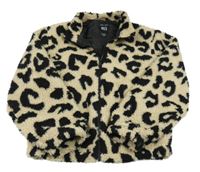 Smetanovo-černá vzorovaná huňatá podšitá bunda New Look