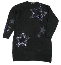 Černo-stříbrné melírované vlněné šaty s hvězdičkami a flitry Next