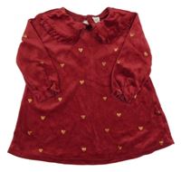 Tmavočervené plyšové šaty so srdiečkami a golierikom H&M