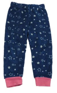 Tmavomodro-růžové plyšové pyžamové kalhoty s hvězdičkami Lily & Dan