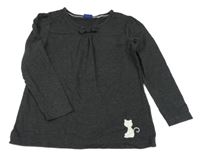 Tmavosivá melírovaná tunika s mačičkou a mašlou lupilu