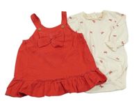 2Set - Červené manšestrové šaty s mašlí + smetanové body s mašličkami Next