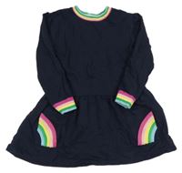 Tmavomodré teplákové šaty s duhami a pruhy famy