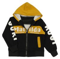 Čierno-okrová prepínaci mikina s nápismi a kapucňou