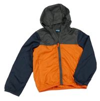 Tmavooranžovo/šedo/tmavomodrá kostkovaná šusťáková funkční bunda s kapucí crane