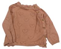 Skořicový prepínaci sveter s perforovanými srdiečkami Tu