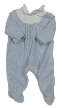 Světlemodro-biely zamatový overal s golierikom George