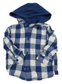 Tmavomodro-biela kockovaná košeľová bunda s kapucňou F&F