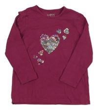 Višňové triko se srdíčky z překlápěcích flitrů Tchibo