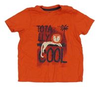 Červené tričko so s levíkom  a nápismi a palmou lupilu