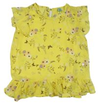 Žltá šifónová blúzka s kvietkami a motýlikmi a volánikmi Y.F.K.