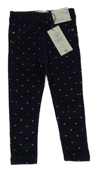 Nové - tmavomodré elastické manšestráky so zlatými srdiečkami Denim Co.