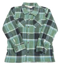 Olivovo-černo-bílo- svělemodrá kockovaná fleecová košeľová bunda Kids