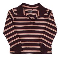 Vínovo-starorůžovo-biela pruhovaná crop mikina s golierikom H&M