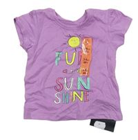 Fialové tričko s nápismi a slniečkom Primark