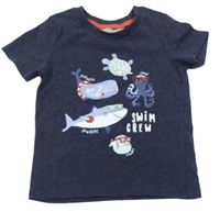 Tmavomodré tričko s rybami Primark