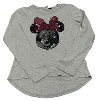 Šedé melírované triko s Minnie z překlápěcích flitrů Disney