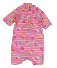 Neonově růžovo-bílý pruhovaný UV overal s nanuky Kiki&Koko