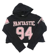 Čierna crop mikina s číslom a kapucňou H&M