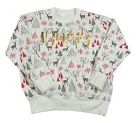 Biela bodkovaná á mikina so stromky a sobmi