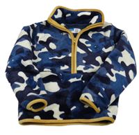 Tmavomodro-biela army chlpatá zateplená mikina