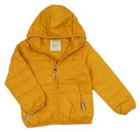 Hořčicová šusťáková zateplená bunda s kapucí