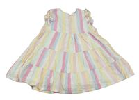 Bielo-farebné pruhované trblietavé šaty s volánikmi Dunnes