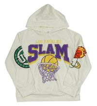 Biela ľahká mikina s basketbalovým loptou a kapucňou Shein