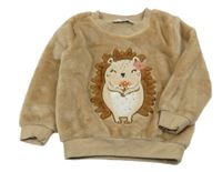 Hnedá chlpatá mikina s ježkom s flitrami C&A