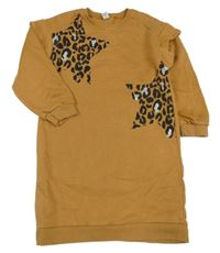 Hnědé teplákové šaty s hvězdami s flitry Tu