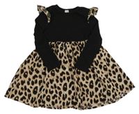 Čierno-hnedé šaty s leopardím vzorom a volánikmi Shein