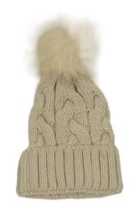 Béžová pletená čepice s bambulí New Look