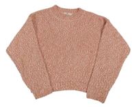 Béžovo-hnedo-ružový melírovaný žinylkový crop sveter H&M