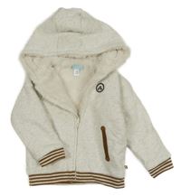 Světlešedá melírovaná zateplená propínací mikina s nášivkou a kapucí Obaibi