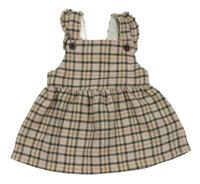 Béžovo-antracitovo-ružové kockované vlnené na traké šaty F&F