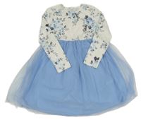 Smetanovo-svetlomodré šaty s kvetinami a tylovou sukní Shein