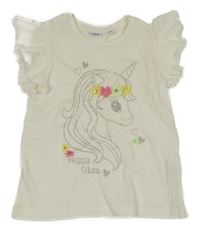 Smetanové tričko s jednorožcem a volány