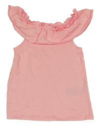 Bielo-neónově ružové pruhované tričko s volánem Y.F.K.