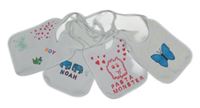 4x bílý bryndák - se srdíčky a koalami + se slony + puntíkatý s motýlem + s příšerkou